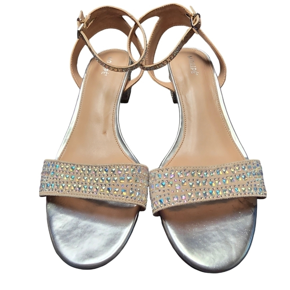 Maripe Strut Rhinestone Faux Suede Low Block Heel Sandal Dress Shoe Sz. 9.5 - Picture 6 of 9